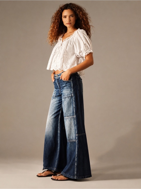 Pilcro Denim - New with Tag! Anthropologie Pilcro Two-Tone Indigo Patchwork Wide-Leg Jeans 28